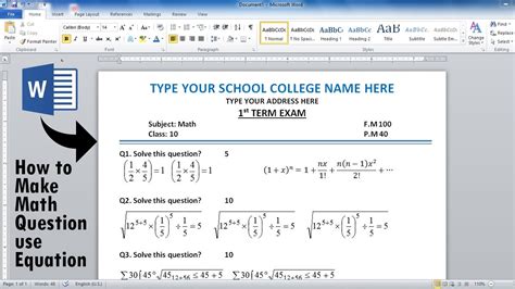 math question  ms word  microsoft equation type