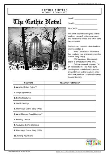 eng gothic literature work booklet teaching resources