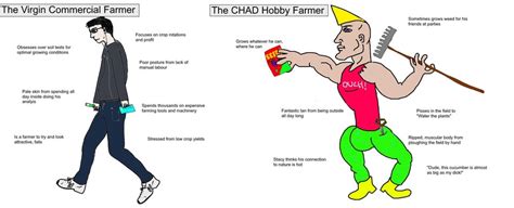 virgin commercial farmer vs chad hobby farmer virginvschad