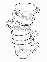 Coloring Cup Tea Teacup Pages Printable Cups Teacups Stack Getcolorings Getdrawings Adults Pag Dishes Colorings Color sketch template