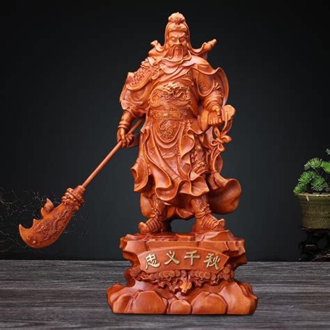 wooden color standing kuan kong statue guan yu fengshui resin kwan gong