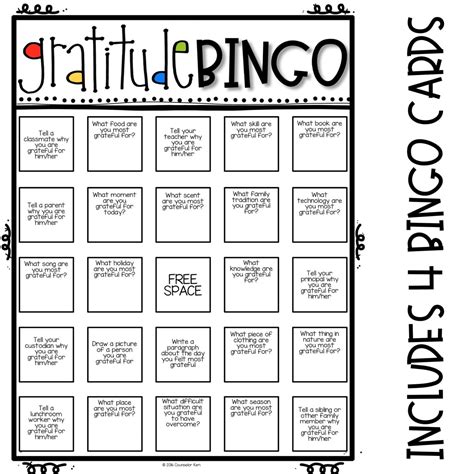 gratitude bingo challenge elementary school counseling thanksgiving ac