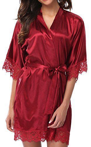 Giova Women’s Lace Trim Kimono Robe Nightwear Nightgown Sleepwear Satin