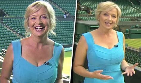 carol kirkwood dresses for the heatwave in sexy busty blue dress