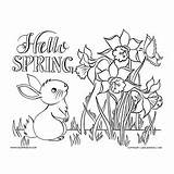 Coloring Spring Pages Hello Bunny Flowers Premium sketch template