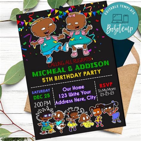 african american rugrats twins birthday invitation diy bobotemp