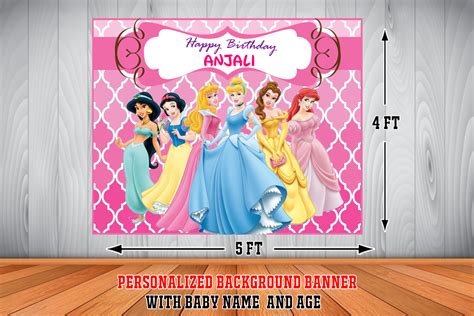 personalized disney princess birthday backdrop background banner  ft  ft