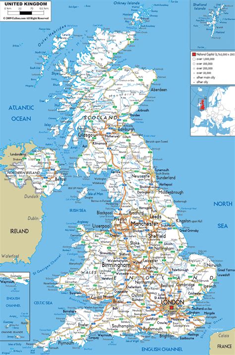 detailed clear large road map  united kingdom ezilon maps