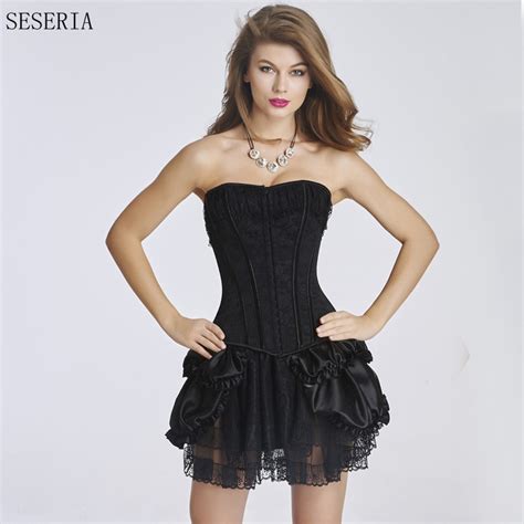 seseria s 2xl steampunk solid black corset dress sexy corsets and
