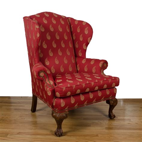 chippendale style upholstered wingback chair  ethan allen ebth