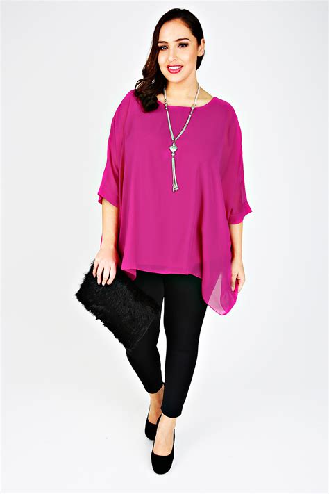 pink batwing sleeve chiffon top with necklace