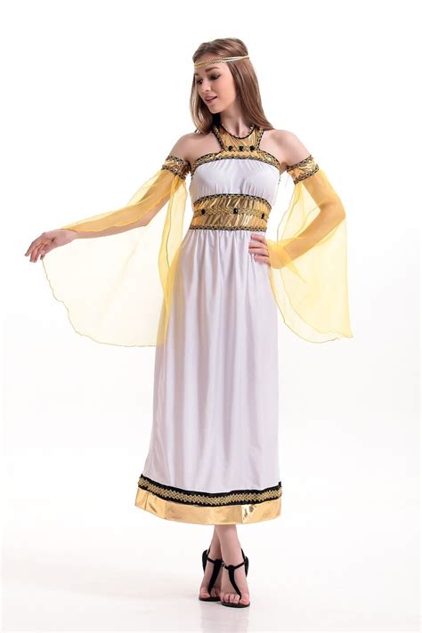 Halloween Cleopatra Ancient Egypt Queen Costume White Dress Oversleeve
