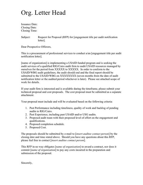 sample rfp cover letter  word   formats