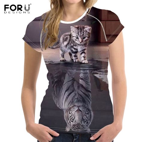 forudesigns cat reflection tiger print women t shirts fashion summer