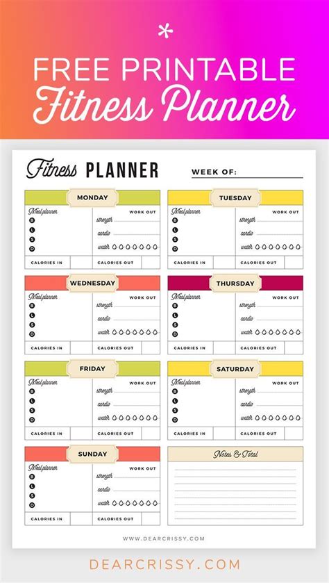 printable fitness planner meal  fitness tracker