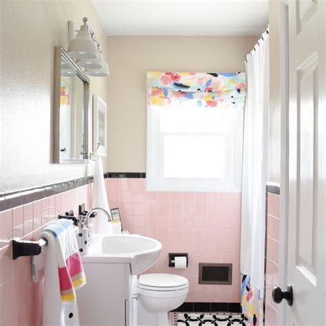 vintage tile bathroom embracing   pink  modern updates