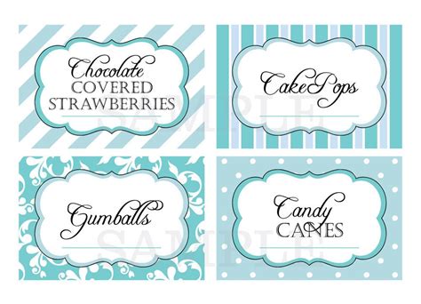 printable candy buffet labels  wedding  shower shades  blue