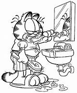 Coloring Garfield Pages Teeth Brushing Routine Morning His Clipart Yellow Gif Library sketch template