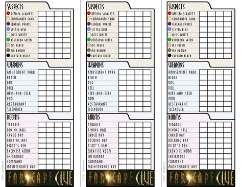 templates clue board game sheets