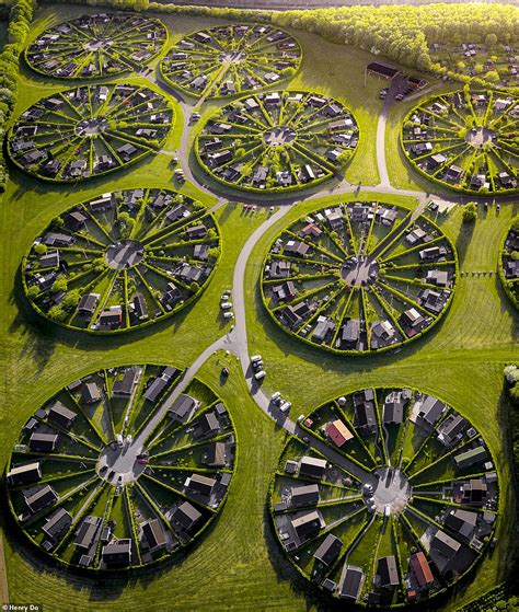 incredible drone footage captures  bizarre danish circular community  brondby garden city