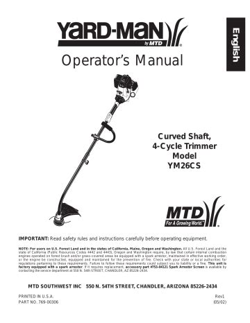 yard man ymcs operators manual manualzz