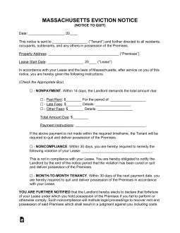 massachusetts eviction notice forms   word eforms