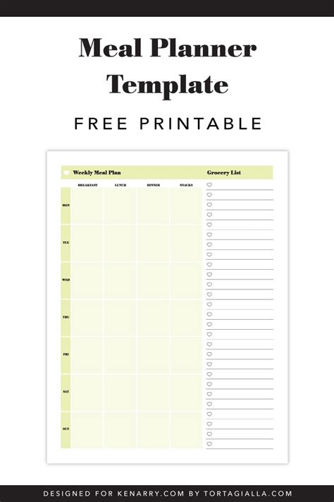 meal planner template  printable  ideas   home