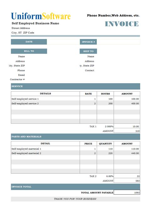 employed invoice template