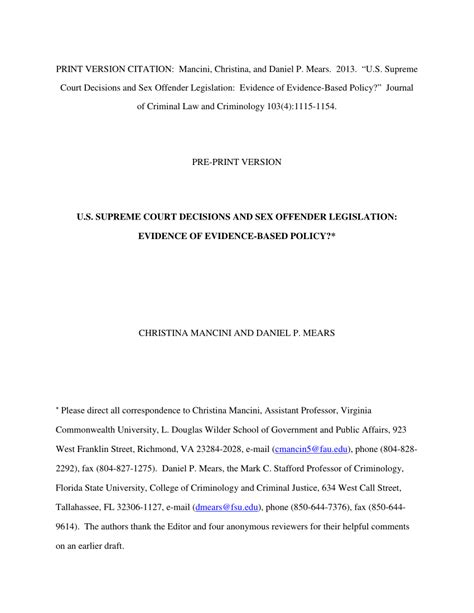 Pdf U S Supreme Court Decisions And Sex Offender