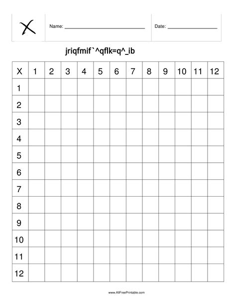 multiplication times table printable