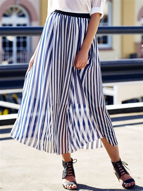high waist vertical striped maxi skirt rosegal
