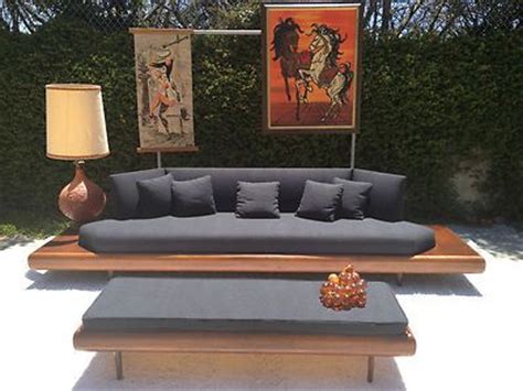mid century modern adrian pearsall walnut platform sofa
