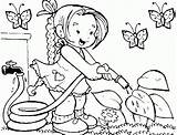 Coloring Garden Pages Watering Girl Kids Flower Little Drawing Tools Gardening Plant Flowers Preschool Utensils Kid Kitchen Construction Print Printable sketch template