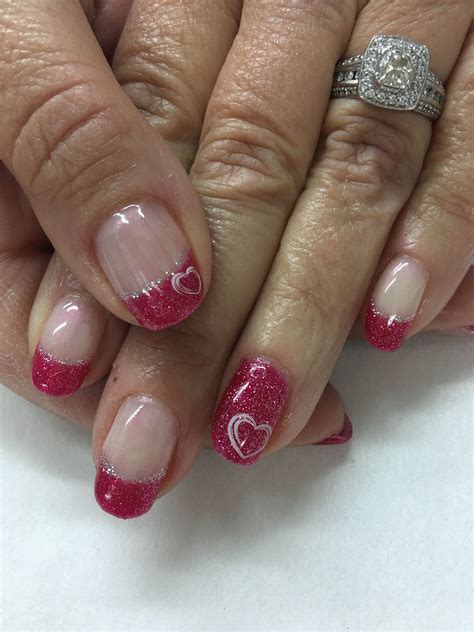 Raspberry Sparkle Valentine’s Day French Gel Nails Gel Nails French