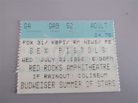 Vintage Sex Pistols Ticket Stub 1996 Red Rocks Free Shipping Etsy