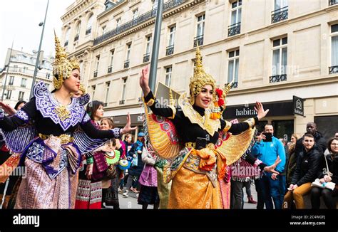 paris france february   thailand community procession   traditional carnival