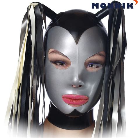 monnik latexlatex mask sexy latex hood rubber mask open eye and mouth