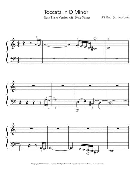 toccata in d minor easy piano arrangement by js bach with