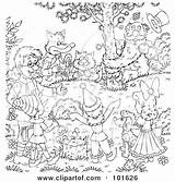 Gathered Outline Coloring Friends Tree Around Illustration Royalty Clipart Bannykh Alex Rf 2021 sketch template