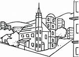City Coloring Pages Kids Bestcoloringpagesforkids Color Drawing Church Worksheets sketch template