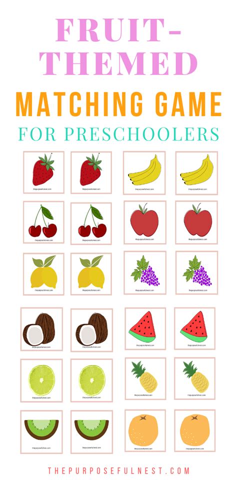 printable fruit matching game  preschoolers preschool games