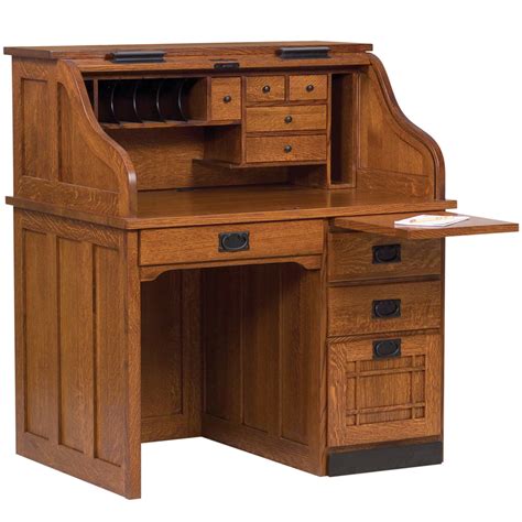 mission single pedestal roll top amish desk office cabinfield