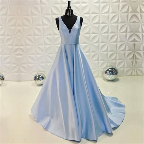 long satin light blue prom dresses   neck evening gowns alinanova
