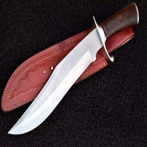 custom handmade  steel bowie knife  walnut handle red knives