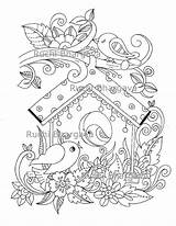 Coloring Bird House Adult Pages Line sketch template