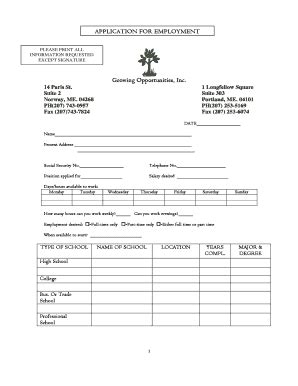 fillable  growing opportunities employment application fax email print pdffiller