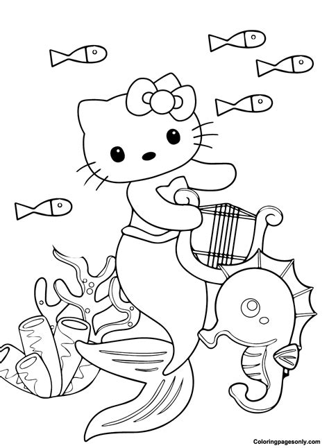 pictures  kitty mermaid coloring pages  kitty mermaid