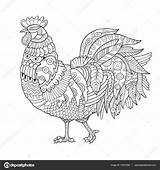 Rooster Coloring Adult Mandalas Gallinas Template Stock Visitar sketch template