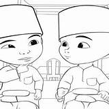 Upin Ipin Mewarnai Songkok Mewarna Koleksi Karakter Azhan Setiap sketch template