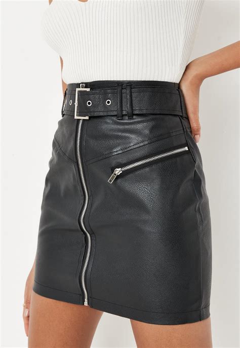 black faux leather buckle detail mini skirt missguided